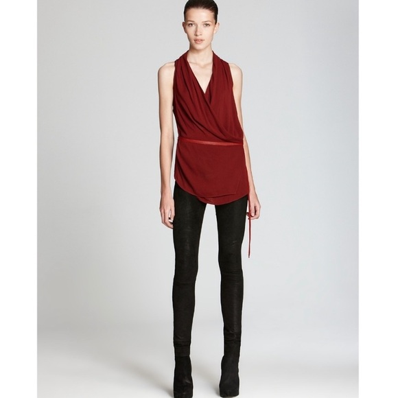 DESIGNER Overlap Belted Blouse Top - Picture 3 of 8